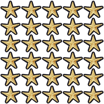 100Pcs Computerized Embroidery Cloth Iron On Patches, Costume Accessories, Appliques, Star, Yellow, 35x39x1.5mm