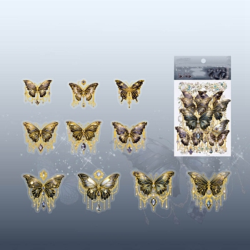 20Pcs 10 Styles Laser Waterproof PET Butterfly Decorative Stickers, Self-adhesive Decals, for DIY Scrapbooking, Black, 50~70mm, 2pcs/style