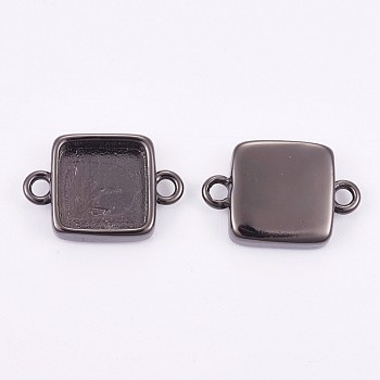 Brass Cabochon Connector Settings, Plain Edge Bezel Cups, Long-Lasting Plated, Square, Gunmetal, Tray: 10x10mm, 12x17.5x3.5mm, Hole: 1.8mm