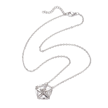 Crystal Stone Cage Pendant Necklaces, 304 Stainless Steel Cable Chain Necklaces , Stainless Steel Color, 17.60 inch(44.7cm)