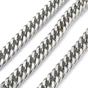 304 Stainless Steel Cuban Link Chains, Diamond Cut Chains, Unwelded, with Spool, Stainless Steel Color, 19x14x6.5mm