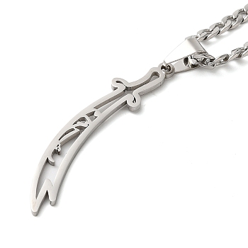 Non-Tarnish Sword Knife 304 Stainless Steel Hollow Scimitar Pendant Necklaces for Women and Men, Stainless Steel Color, 23.70 inch(60.2cm)