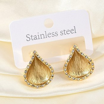 304 Stainless Steel Shell Shape Stud Earrings, with Rhinestone, Real 18K Gold Plated, 24x19mm