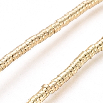 Electroplated Non-magnetic Synthetic Hematite Beads Strands, Heishi Beads, Disc/Flat Round, Golden Plated, 2x1mm, Hole: 0.7mm, about 426pcs/Strand, 16.54 inch(42cm)