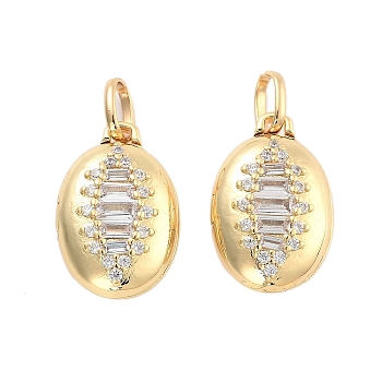 Brass Pave Clear Cubic Zirconia Pendants, with Jump Ring, Golden, Oval, 21x14x7.5mm