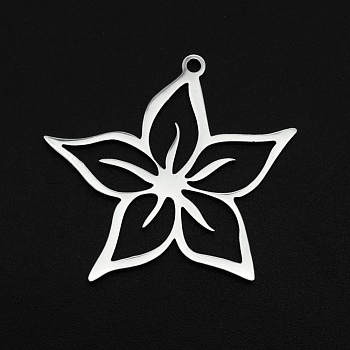 201 Stainless Steel Pendants, Laser Cut, Hollow, Flower, Stainless Steel Color, 31x29x1mm, Hole: 1.6mm