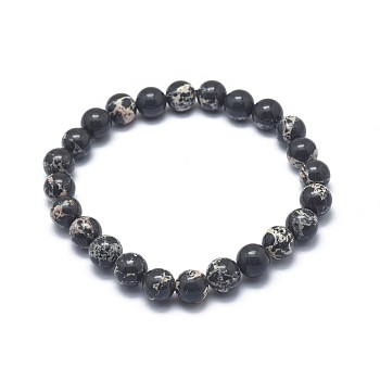 Synthetic Regalite Bead Stretch Bracelets, Round, Dyed, Black, 2 inch~2-1/8 inch(5.2~5.5cm), Bead: 10mm