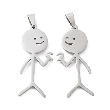 201 Stainless Steel Pendants, Laser Cut, Human Charm, Stainless Steel Color, 35x15x1.5mm, Hole: 7x3.5mm