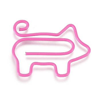 Pig Shape Iron Paperclips, Cute Paper Clips, Funny Bookmark Marking Clips, Hot Pink, 20.5x26.5x1mm