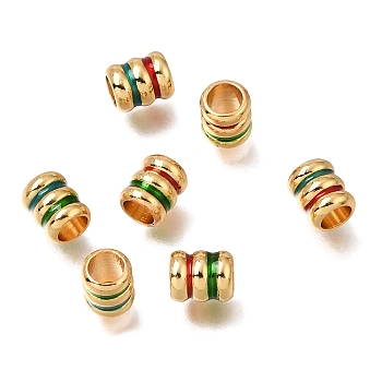 Brass Enamel Beads, Column, Cadmium Free & Lead Free, Real 24K Gold Plated, Mixed Color, 6x5mm, Hole: 3mm