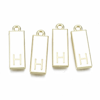 Alloy Enamel Pendants, Cadmium Free & Lead Free, Rectangle with Initial Letters, Light Gold, Letter.H, 23.5x8x2mm, Hole: 1.8mm