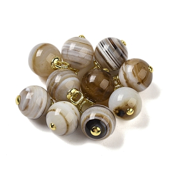 Natural Banded Agate/Striped Agate(Dyed & Heated) Round Pendants, Sphere Charms with Rack Plating Brass Loops, Real 18K Gold Plated, Long-Lasting Plated, 21~23x14~14.5mm, Hole: 3.7x4mm