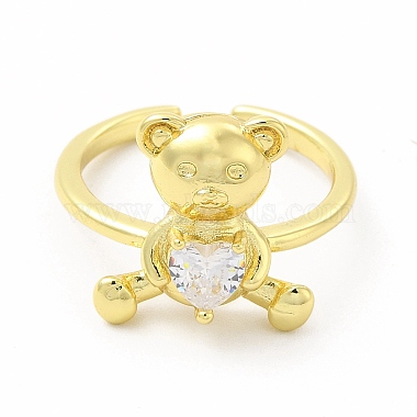 Glass Bear with Heart Open Cuff Ring(KK-A180-39G)-2