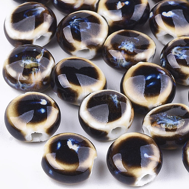 11mm CoconutBrown Flat Round Porcelain Beads