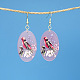 Oval with Bird Pattern Acrylic Dangle Earrings(FS-WG54A2C-04)-1