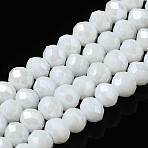 Electroplate Glass Beads Strands, Pearl Luster Plated, Faceted, Rondelle, White, 8x6mm, Hole: 1~1.4mm, about 60~62pcs/strand, 39~40cm(EGLA-A034-P8mm-A02)