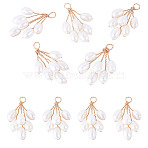 5Pcs Natural Cultured Freshwater Pearl Rice Beaded Grape Pendants, with Eco-Friendly Copper Wire Wrapped, Golden, White, 27x17x6mm, Hole: 2mm(PALLOY-TA00382)