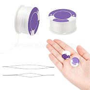 2 Rolls Special Coated Polyester Beading Threads, with Stainless Steel Collapsible Big Eye Beading Needles for Seed Beads, Linen, 0.1mm, about 50yards/roll(OCOR-NB0002-06A)