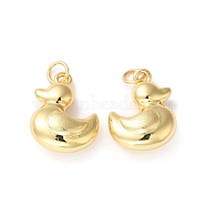 Rack Plating Brass Pendants, with Jump Ring, Lead Free & Cadmium Free, Duck Charm, Real 18K Gold Plated, 18x14x7mm, Hole: 3.5mm(KK-D074-28G)