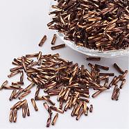 Glass Twisted Bugle Beads, Metallic Colours,Camel, 6x2mm, Hole: 0.5mm, about 10000pcs/bag(SEED-E002-6mm-881#)