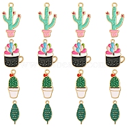 16Pcs 4 Styles Alloy Enamel Pendants, Plant & Cactus Charms, Mixed Color, 20~29x8~16x1~1.5mm, Hole: 1.5~2mm, 4pcs/style(ENAM-FS0001-86)