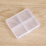 4 Grids Polypropylene(PP) Storage Box, for Crafting, Beading, Nail Art Rhinestones, Diamond Embroidery, Rectangle, Clear, 7.3x6.6x1.7cm, Inner Diameter: 3.4x2.85cm(CON-K005-01A)