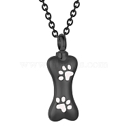 Stainless Steel Pendant Necklaces, Urn Ashes Necklaces, Dog Bone, Black, 21.65 inch(55cm)(PW-WG52288-01)