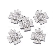 Easter 304 Stainless Steel Pendants, Cross with Jesus, Stainless Steel Color, 33.5x30x6.5mm, Hole: 2.5mm(STAS-K207-24P)