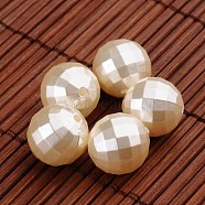 Faceted Round Acrylic Imitation Pearl Beads, Old Lace, 14mm, Hole: 1mm, about 306pcs/500g(OACR-O002-2680)
