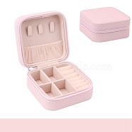 Square PU Leather Jewelry Set Box, Travel Portable Jewelry Case, Zipper Storage Boxes, for Necklaces, Rings, Earrings and Pendants, Misty Rose, 10x10x5cm(PAAG-PW0012-05B)