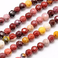 Natural Mookaite Beads Strands, Faceted, Round, Mixed Color, 4mm, Hole: 1mm, about 90pcs/strand, 15.35 inch(G-G545-23)