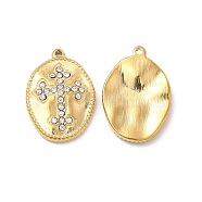 Vacuum Plating 201 Stainless Steel with Rhinestone Pendants, Real 18K Gold Plated, Oval with Cross Pattern Charms, Crystal, 23x16x3.5mm, Hole: 1.2mm(STAS-J401-VC995)