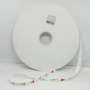 Christmas Printed Grosgrain Ribbon for Christmas Gift Package, White, 3/8 inch(9mm), about 100yards/roll(91.44m/roll)(SRIB-D011-9mm-02)