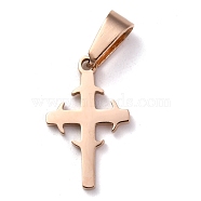 304 Stainless Steel Pendants, for Jewelry Making, Cross, Rose Gold, 19.5x12x1.2mm, Hole: 3.5x7mm(STAS-P253-06RG)