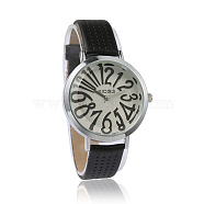 Imitation Leather Wristwatch Quartz Watches, with Alloy Watch Head, Japan PC Watch Movement, Platinum, Black, 230x14mm, Watch Head: 41.5x35x10mm(X-WACH-I014-F05)