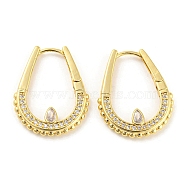 Brass Micro Pave Cubic Zirconia Hoop Earrings, Teardrop, Real 16K Gold Plated, 31x25x4mm(EJEW-C066-03G)