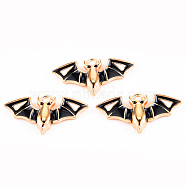 Light Gold Tone Alloy Enamel Pendants, Cadmium Free & Lead Free, Halloween, Bat, Black, 15.5x29x3.8mm, Hole: 1.5mm(ENAM-T018-01)