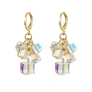 Brass Dangle Leverback Earrings, Cube Cluster Earrings, Golden, 40mm(EJEW-TA00330)