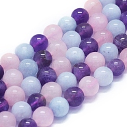 Natural Rose Quartz & Amethyst & Aquamarine Beads Strands, Round, 8mm, Hole: 1mm, about 48~49pcs/Strand, 15.35 inch(39cm)(G-E561-05-8mm)