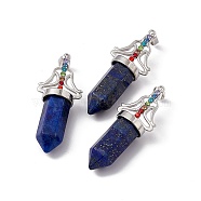 Natural Lapis Lazuli Dyed Big Pendants, 7 Chakra Faceted Bullet Charms, with Platinum Plated Brass Findings and Colorful Rhinestone, Cadmium Free & Lead Free, 55x22.5x16mm, Hole: 8x5mm(G-I342-01P-07)