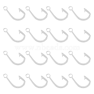 16Pcs 201 Stainless Steel Hook Clasps, Fish Hook Charms, Stainless Steel Color, 38x21x2.5mm, Hole: 4.5mm(STAS-DC0010-65)