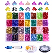 DIY Stretch Bracelet Making Kits, 2380Pcs 28 Colors Spray Painted Crackle Glass Beads, 2 Rolls Elastic Crystal Thread, Sewing Scissors & Stainless Steel Beading Needles, Mixed Color, 6mm, Hole: 1.3~1.6mm, 12 colors, 85pcs/color, 2380pcs(DIY-SZ0004-07)