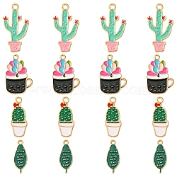 16Pcs 4 Styles Alloy Enamel Pendants, Plant & Cactus Charms, Mixed Color, 20~29x8~16x1~1.5mm, Hole: 1.5~2mm, 4pcs/style(ENAM-FS0001-86)