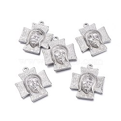 Easter 304 Stainless Steel Pendants, Cross with Jesus, Stainless Steel Color, 33.5x30x6.5mm, Hole: 2.5mm(STAS-K207-24P)