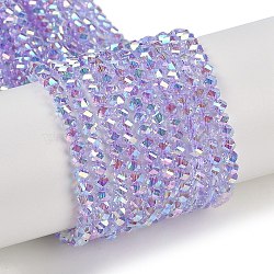 Electroplate Glass Beads Strands, Pearl Luster Plated, Faceted, Bicone, Plum, 4x4x3mm, Hole: 1mm, about 149pcs/strand, 12.2~12.6''(31~32cm)(GLAA-Q105-04A)