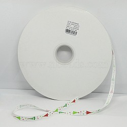 Christmas Printed Grosgrain Ribbon for Christmas Gift Package, White, 3/8 inch(9mm), about 100yards/roll(91.44m/roll)(SRIB-D011-9mm-02)