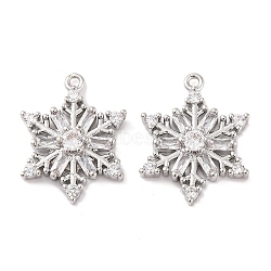 Brass Micro Pave Clear Cubic Zirconia Pendants, Christmas Snowflake, Platinum, 18x14x3.5mm, Hole: 1.2mm(KK-S389-09P)