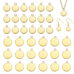 2 Styles Brass Pendant Cabochon Settings, Plain Edge Bezel Cups, Flat Round, Golden, Tray: 8~12mm, 13~17x10~14x2mm, Hole: 2mm, 50pcs/box(KK-CA0002-04)