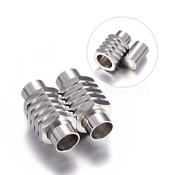 304 Stainless Steel Magnetic Clasps with Glue-in Ends, Column, 20x10mm, Hole: 6mm(STAS-H055-2)