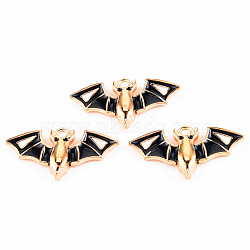 Light Gold Tone Alloy Enamel Pendants, Cadmium Free & Lead Free, Halloween, Bat, Black, 15.5x29x3.8mm, Hole: 1.5mm(ENAM-T018-01)